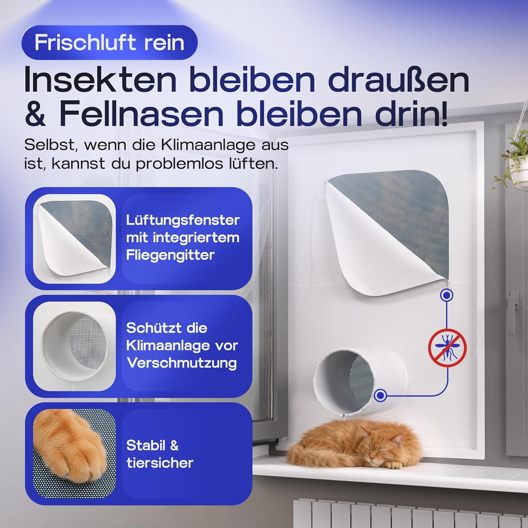 Fensterabdichtung mobile Klimaanlage - Abluftschlauch Fenster (M1) | HeatProtect Material, Insekteng