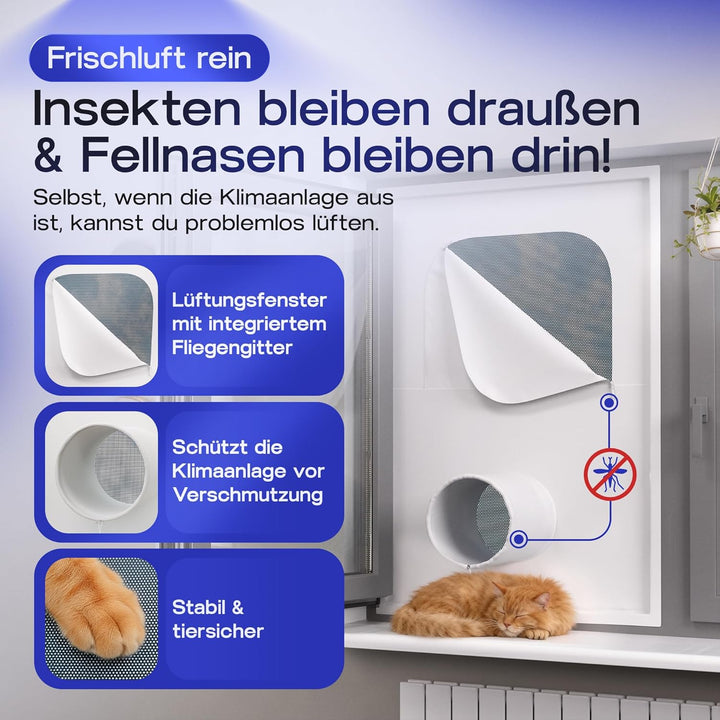 Fensterabdichtung mobile Klimaanlage - Abluftschlauch Fenster (M1) | HeatProtect Material, Insekteng