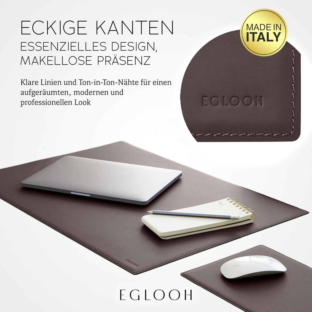 Eglooh - Mercurio - Schreibtischunterlage aus Leder Dunkel Braun cm 65x45 - Handwerkliche Nähte und