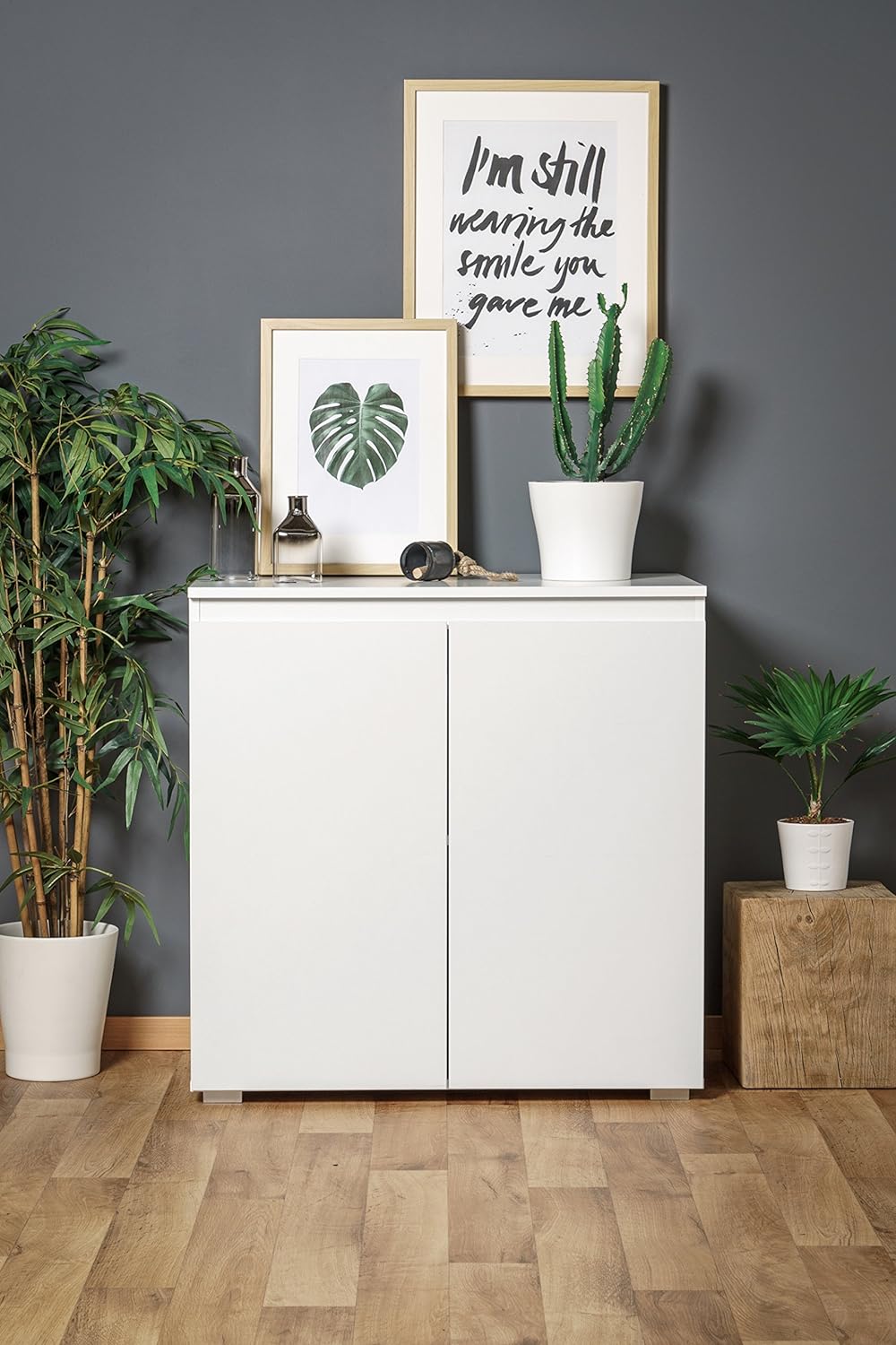 Kommode (B/H/T: 80 x 80 x 40 cm) griffloses Design, weiss matt