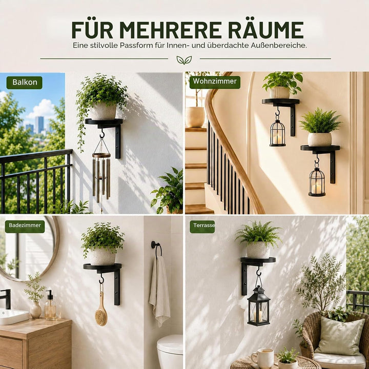 2 Stück Pflanzenständer Wand, Pflanzenhalter Metall mit rundem Tablett und Haken, Blumenständer Wand