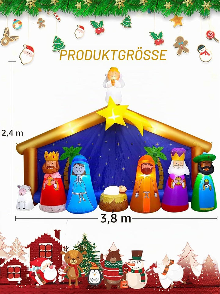 Kalolary 12,5 Fuss Aufblasbare Weihnachtskrippe, Weihnachten Aufblasbar Geburt Jesu Szene mit Stern