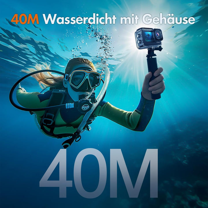 XTU Action Cam 4K30FPS 20MP Ultra HD 2,0 Zoll LCD Touchscreen 40M Unterwasserkamera mit 64GB U3 Spei