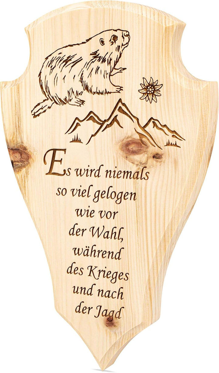 sagl.tirol Jäger Trophäenschild Wandbild aus Zirbe Des Jägers Ehrenschild (Es wird niemals)