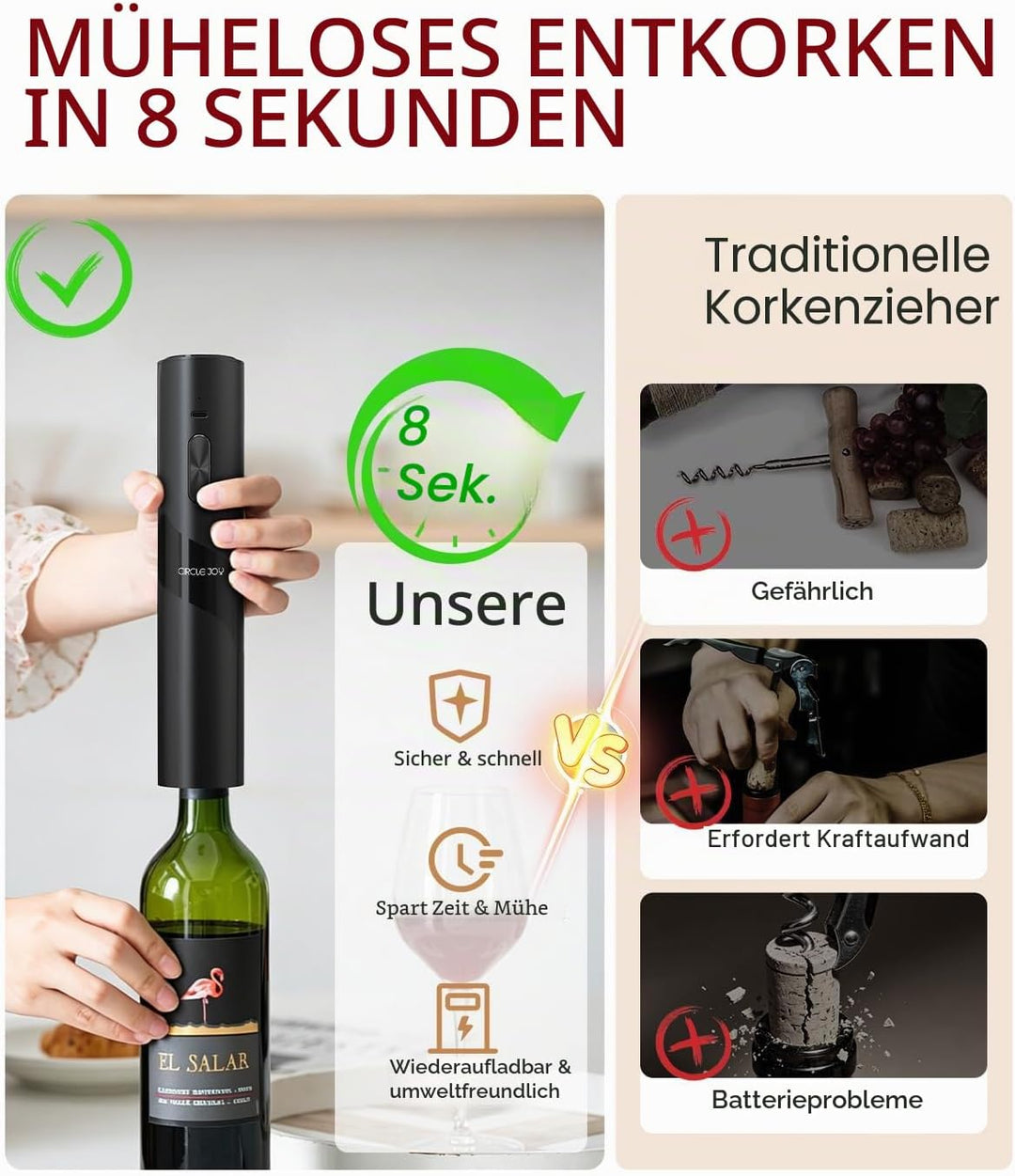 CIRCLE JOY Elektrischer Korkenzieher Wiederaufladbare 7-in-1 Weinöffner Geschenkset mit Elektrischem