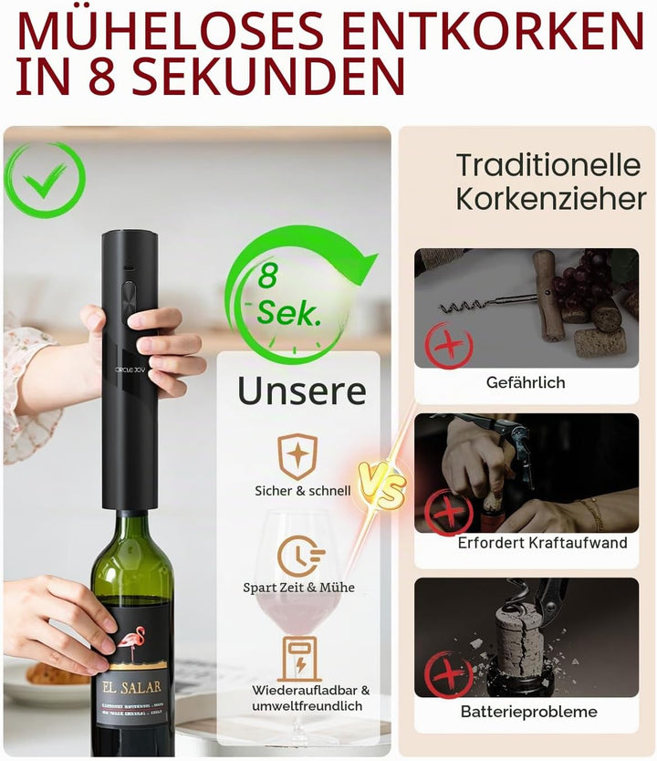 CIRCLE JOY Elektrischer Korkenzieher Wiederaufladbare 7-in-1 Weinöffner Geschenkset mit Elektrischem