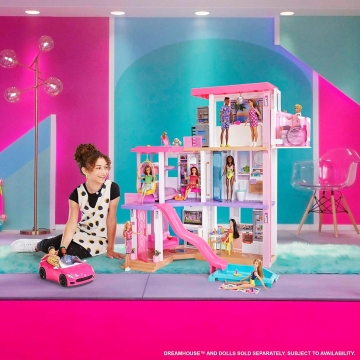 Barbie HBT92 - Cabrio-Fahrzeug, pink mit rollenden Rädern und realistischen Details, 2-Sitzer, Spiel