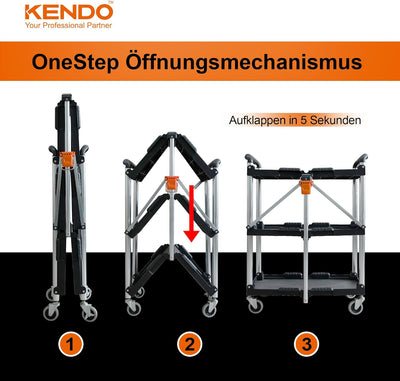 KENDO Servierwagen klappbar - Rollwagen Küche, Beistellwagen mit gebremsten Rollen und Zuladung bis