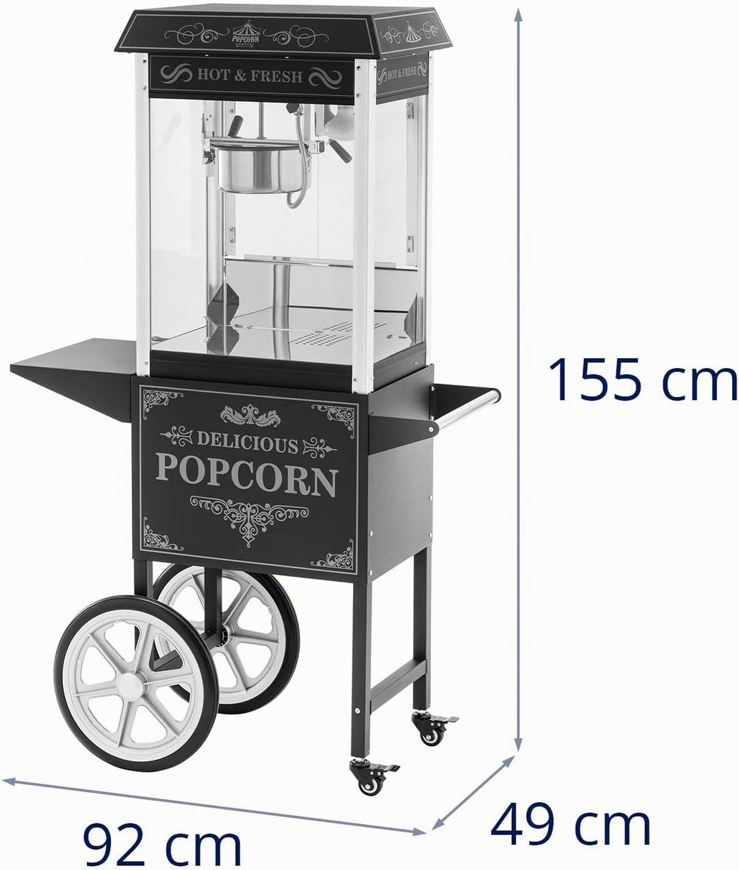 Royal Catering RCPW-16E-2F Popcornmaschine mit Wagen Retro-Design 150 / 180 °C 2 Temperaturen für sü