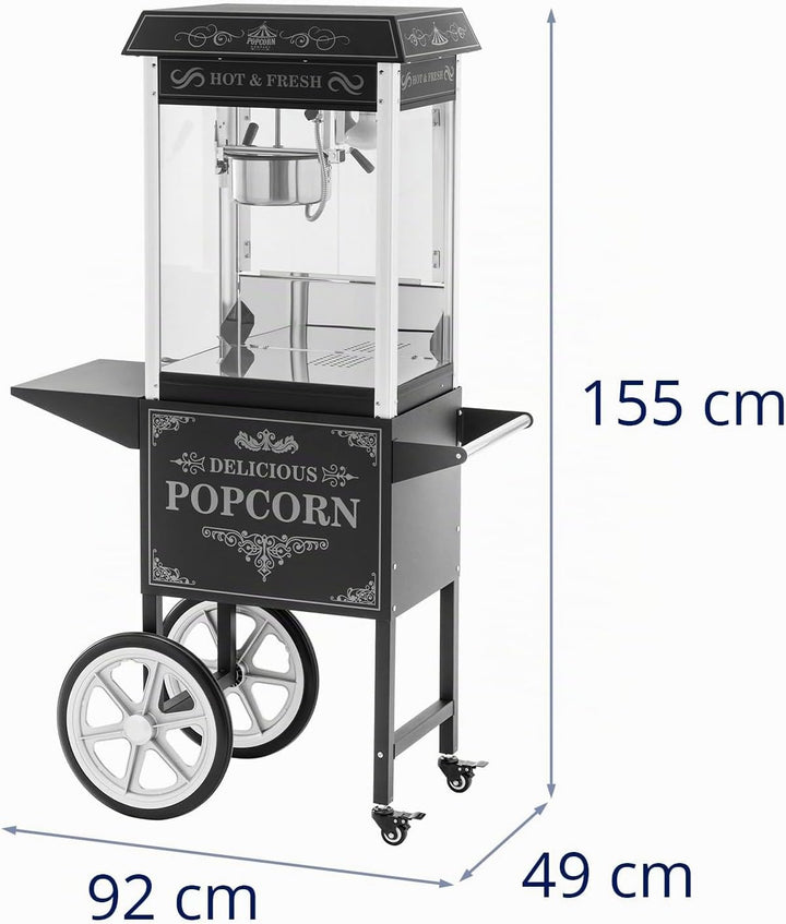 Royal Catering RCPW-16E-2F Popcornmaschine mit Wagen Retro-Design 150 / 180 °C 2 Temperaturen für sü