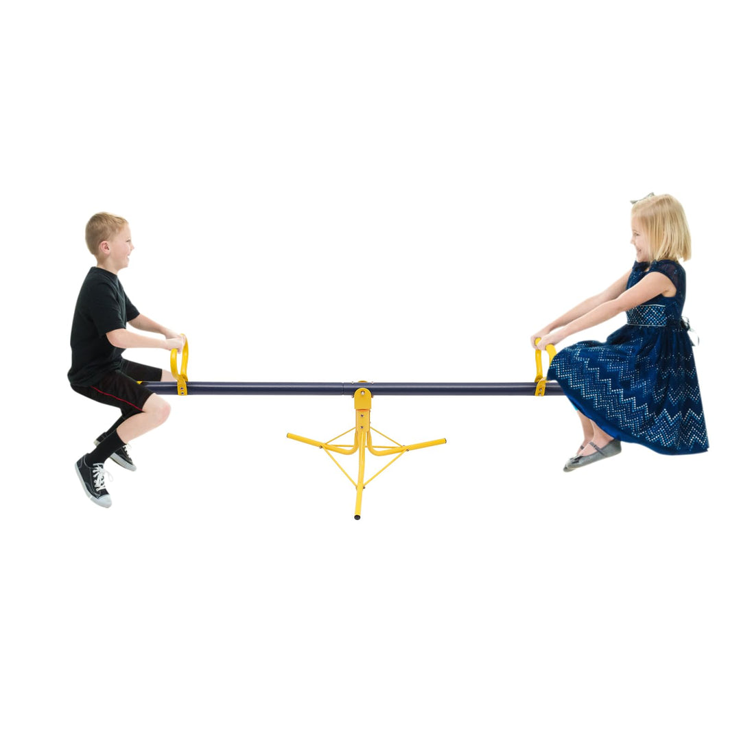 Mqwdxzfes 360-Grad Drehbar Kinderwippe, 2 Sitzer Gartenwippe mit Rutschfesten Sitzen, Stahl Wippscha