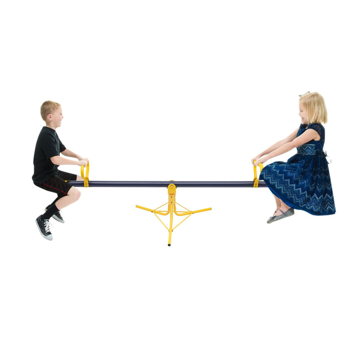 Mqwdxzfes 360-Grad Drehbar Kinderwippe, 2 Sitzer Gartenwippe mit Rutschfesten Sitzen, Stahl Wippscha