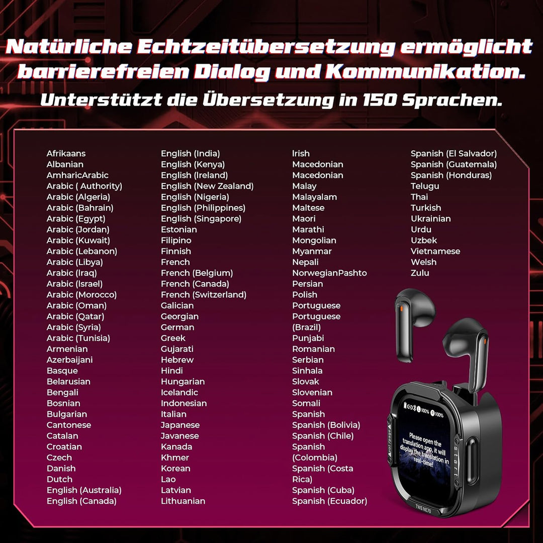 BEARTAIN Ki Übersetzer Kopfhörer, 3-in-1 Übersetzungskopfhörer mit echtzeit übersetzung, 150 Sprache