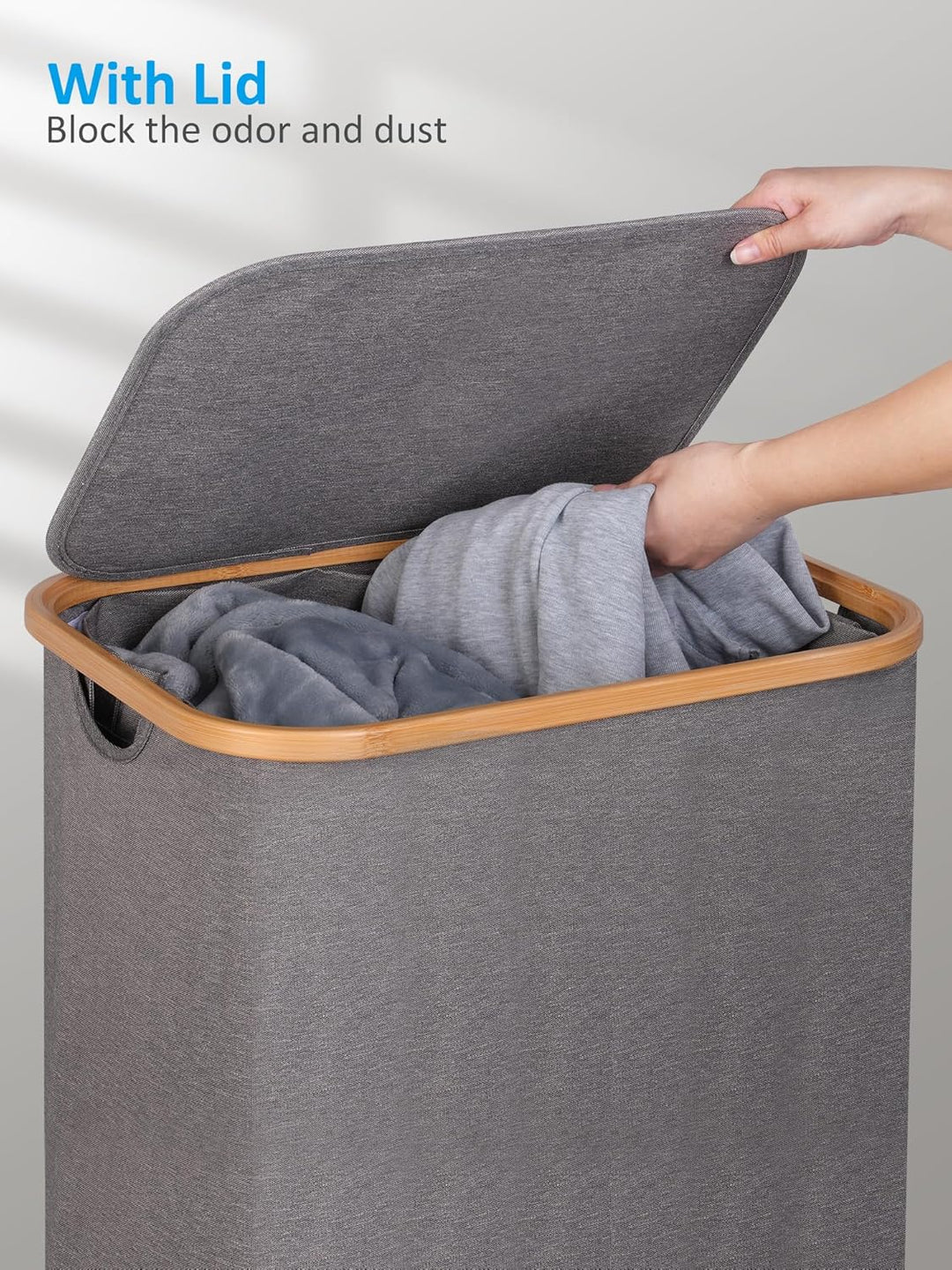 efluky Wäschekorb mit Rollen 100L, XL Wäschekorb mit Deckel mit Herausnehmbarer und Waschbarer Innen