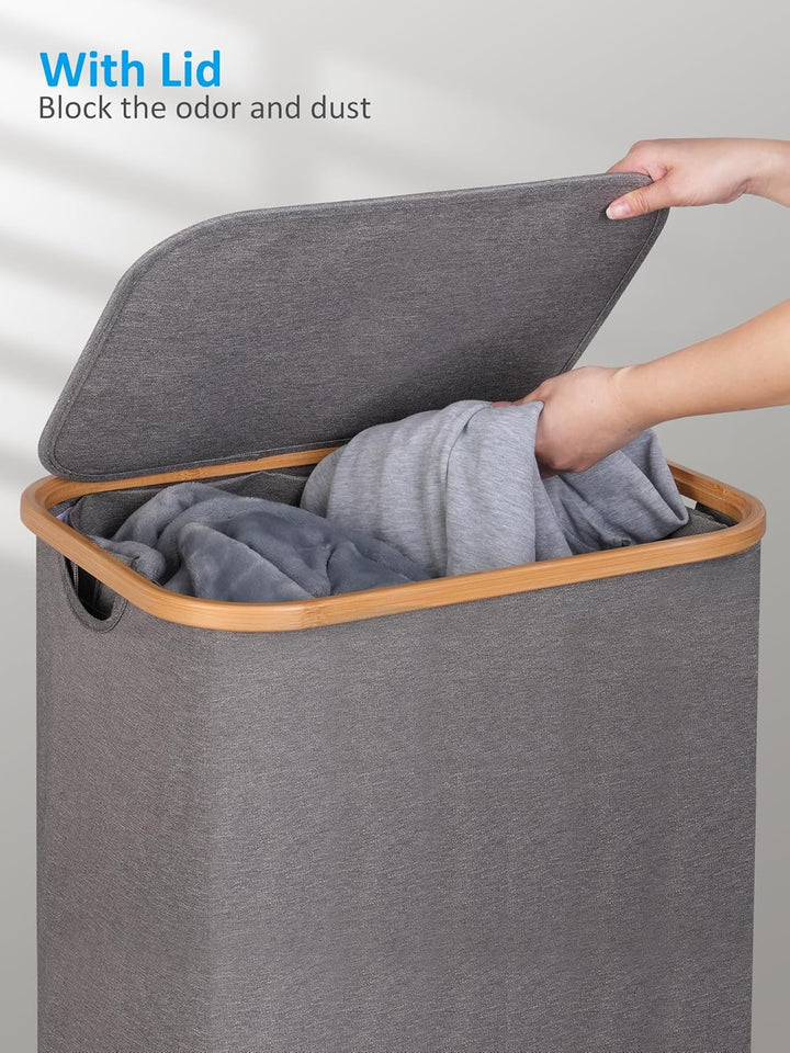 efluky Wäschekorb mit Rollen 100L, XL Wäschekorb mit Deckel mit Herausnehmbarer und Waschbarer Innen