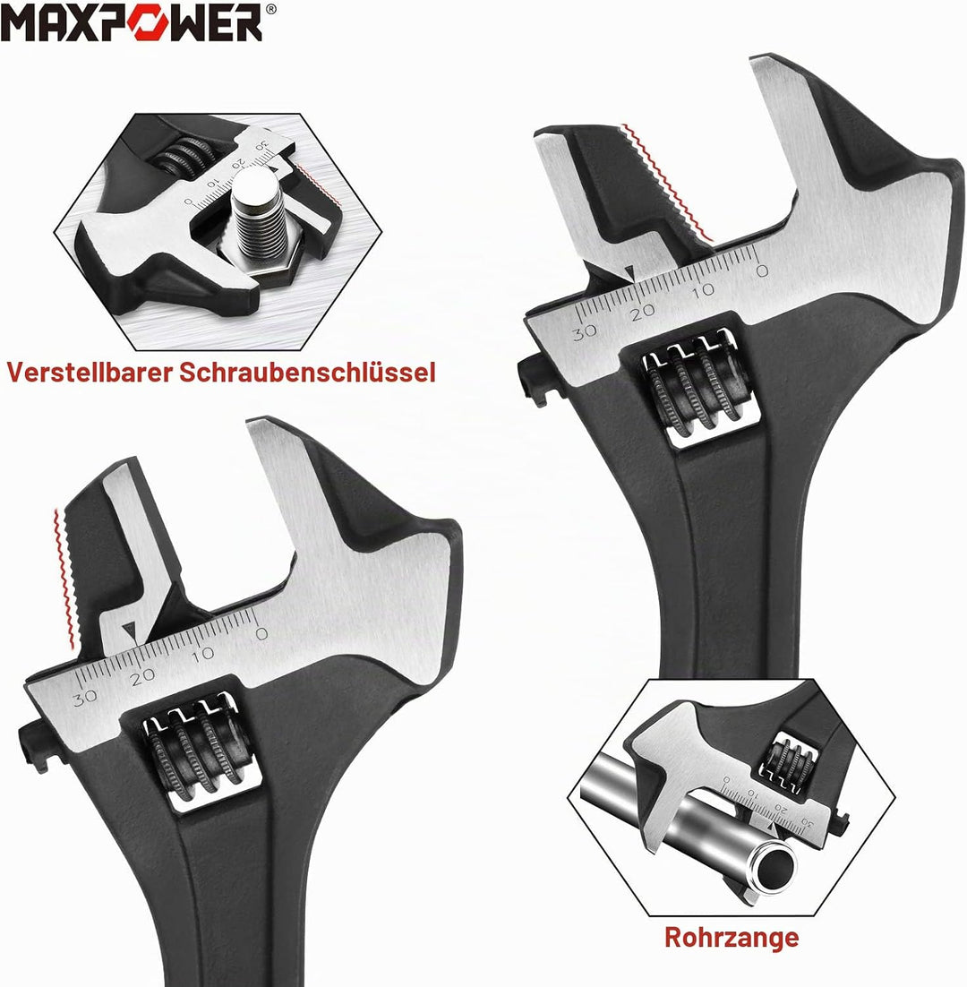MAXPOWER verstellbarer Schraubenschlüssel 250mm Einmaulschlüssel 30mm breiter Backen verstellbarer S