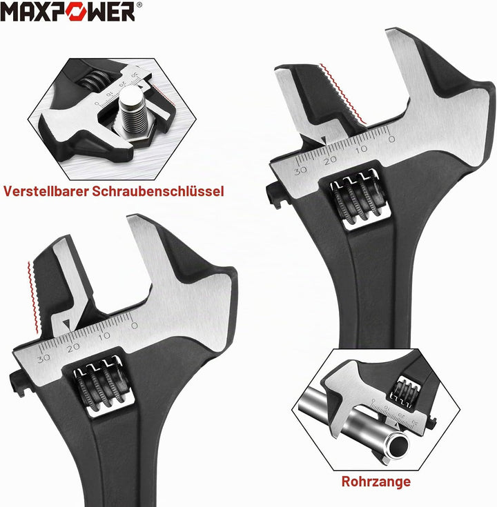 MAXPOWER verstellbarer Schraubenschlüssel 250mm Einmaulschlüssel 30mm breiter Backen verstellbarer S