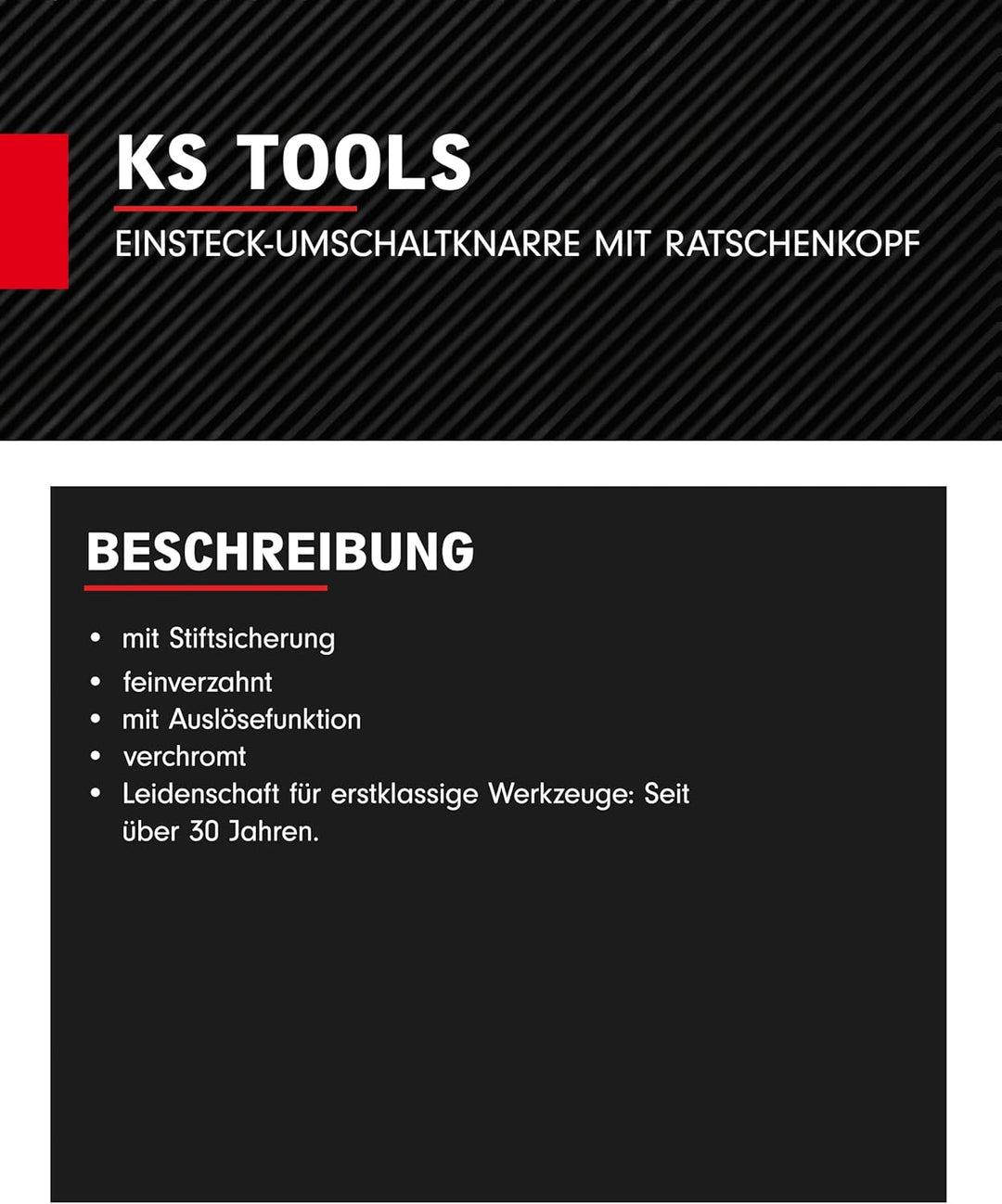 KS Tools Einsteck Umschaltknarre 9 x 12 mm 516.2614 I 1/4 Zoll Ratsche verchromt, feinverzahnt & mit