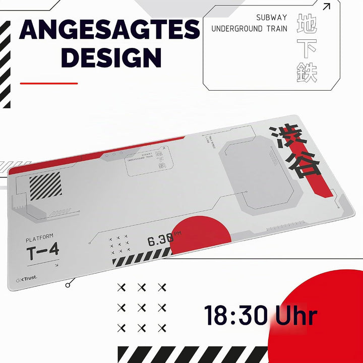 GXTrust 759 Gaming Mauspad XXL Japan Weiss, Mauspad 900x400 mm mit Vernähter Rand, Optimierte Gewebe