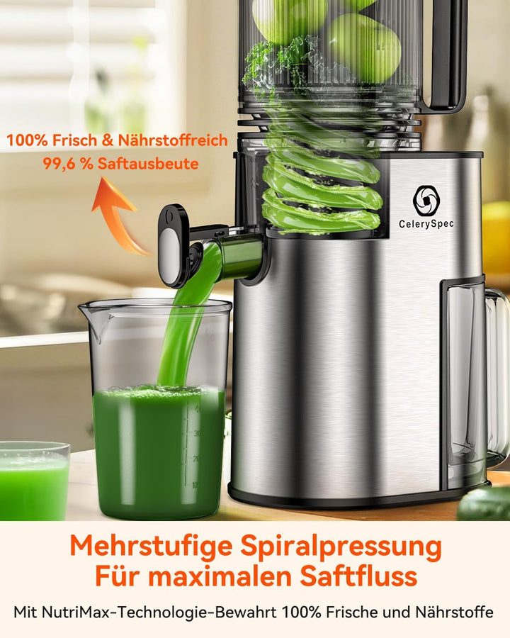 Slow Juicer Testsieger, Entsafter für Ganze Gemüse und Obst, Juicer Machine mit 130 mm Einfüllöffnun