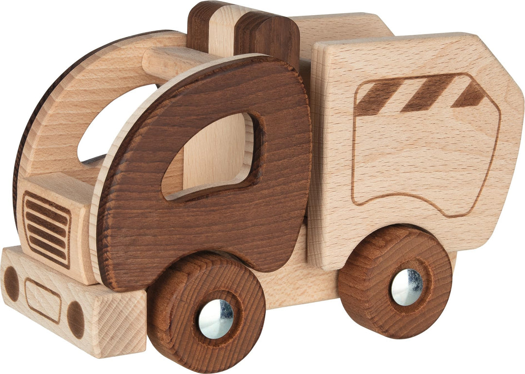 goki 55889 - Müllwagen goki nature - aus massiven robusten Buchenholz - 100% natürlich, ohne Farbe -