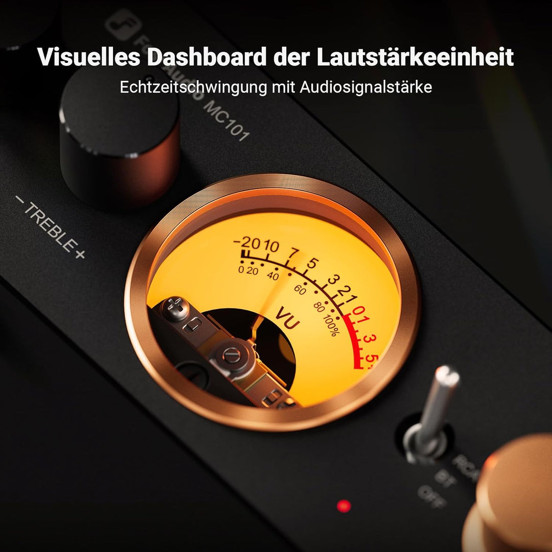 Fosi Audio MC101 Bluetooth 5.3 Hi-Fi Verstärker mit VU Meter, 100W x 2 Stereo Verstärker 2 Kanal mit