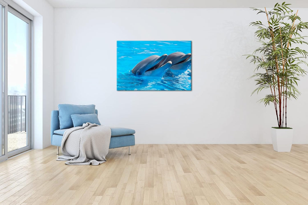 deyoli bezaubernde Delphine Format: 80x60 als Leinwand, Motiv fertig gerahmt auf Echtholzrahmen, Hoc