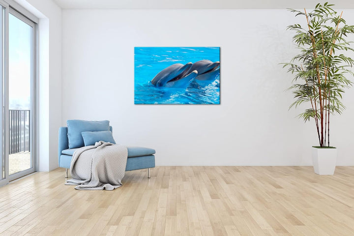 deyoli bezaubernde Delphine Format: 80x60 als Leinwand, Motiv fertig gerahmt auf Echtholzrahmen, Hoc