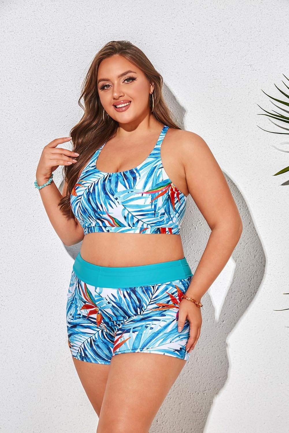 Hanna Nikole Tankini Damen Sportlich Grosse Grössen Dreiteilig Tank Aushöhlen Oberteil mit Boyshorts