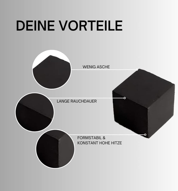In Flames Kohle 20 kg - mit extra Langer Brenndauer - Hochwertige 27er Kokosnuss Briketts - einzeln
