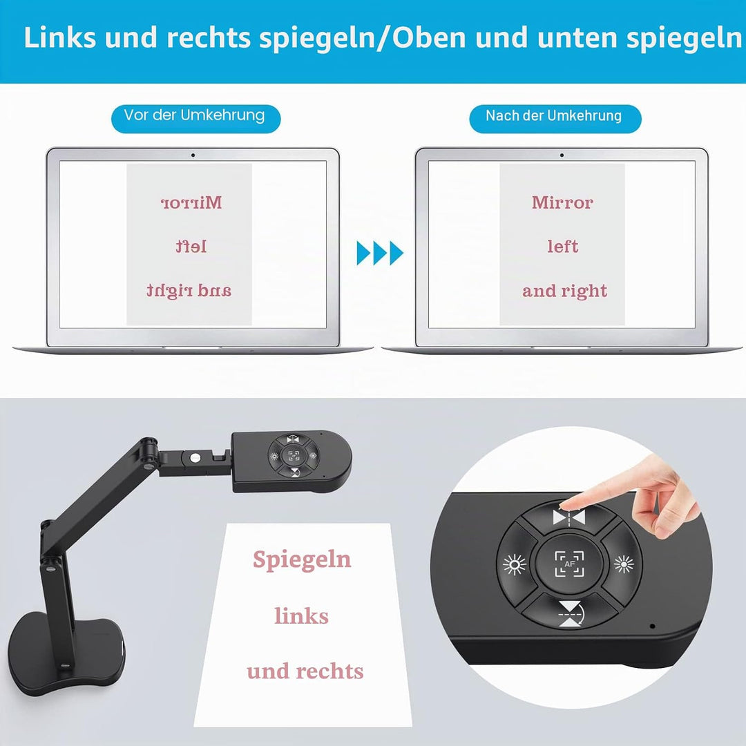 2448P USB Visualisierer, Dokumentenkamera für Unterricht und Klassenzimmer mit LED-Licht, links und