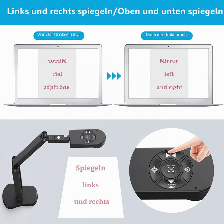 2448P USB Visualisierer, Dokumentenkamera für Unterricht und Klassenzimmer mit LED-Licht, links und