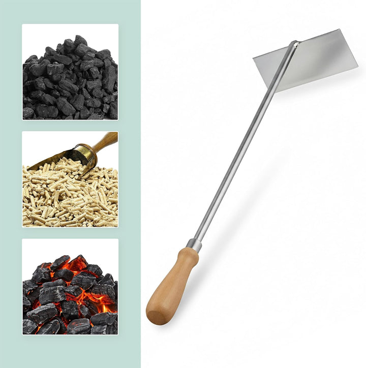 Relaxdays Aschekratzer, Edelstahl, Holzgriff, 58,5 cm lang, Ascheschieber für Kamin & Ofen, Aschehak