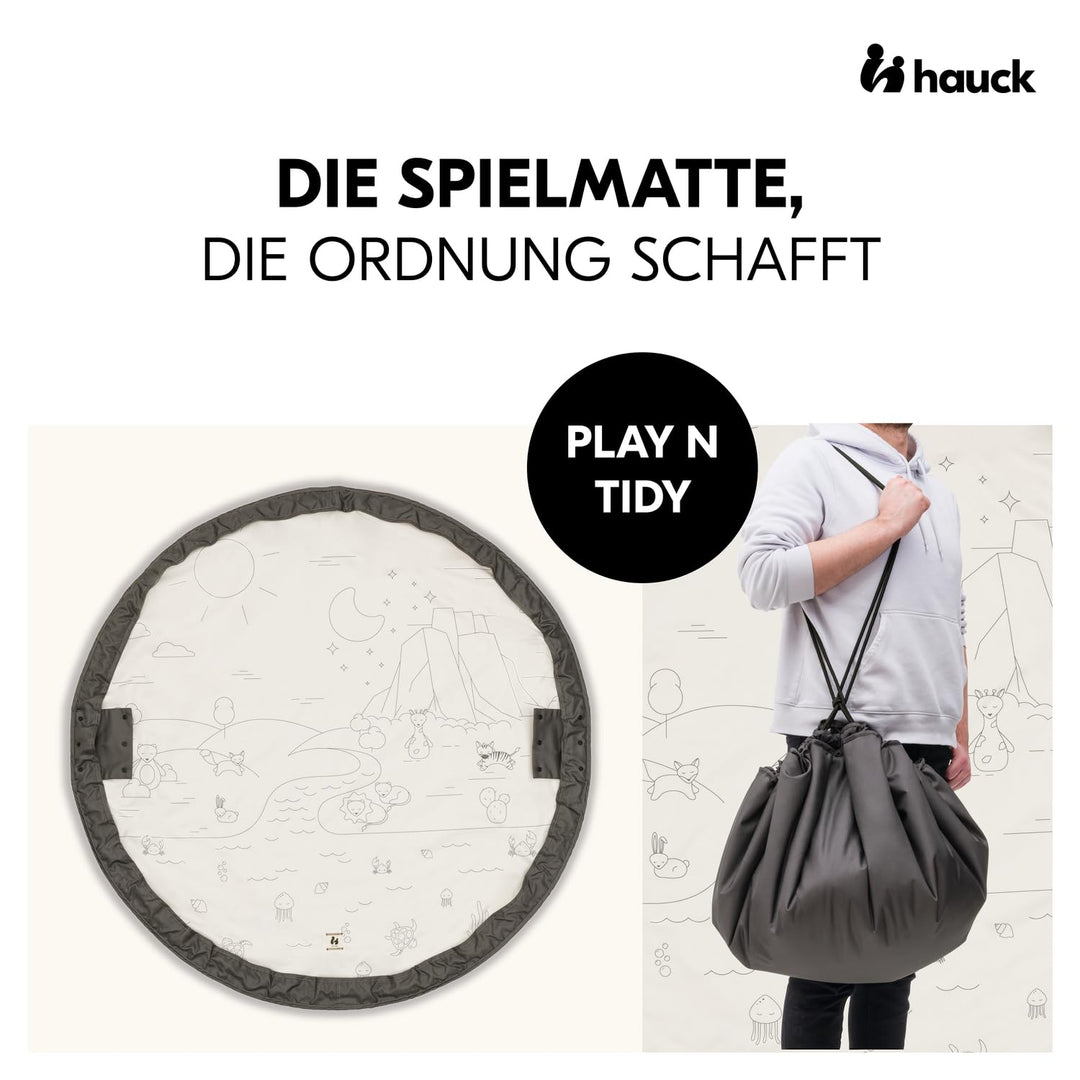 hauck Play N Tidy. Dark Grey – 2in1 Spielmatte & Aufbewahrungstasche für Babys & Kleinkinder, 120 cm