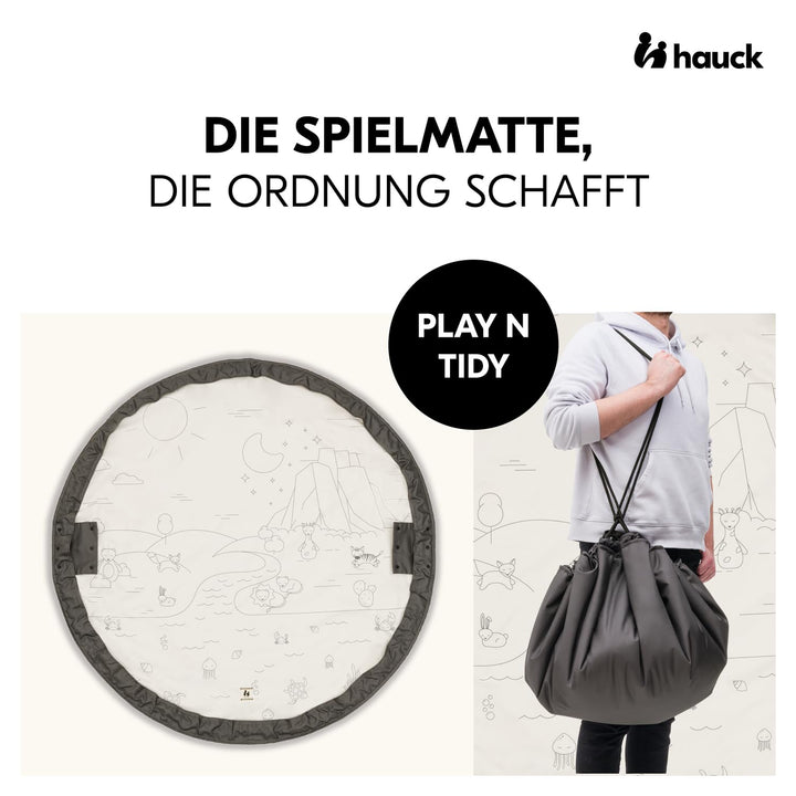 hauck Play N Tidy. Dark Grey – 2in1 Spielmatte & Aufbewahrungstasche für Babys & Kleinkinder, 120 cm