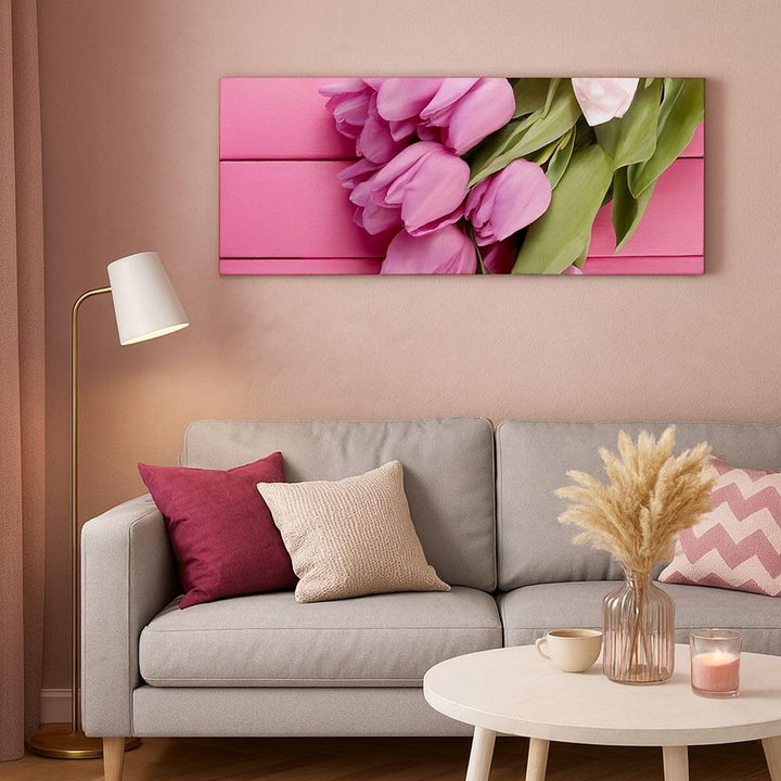 Wandbilder Dekoration Wohnzimmer Tulpen Blumenstrauss Garten Panorama Bilder auf Leinwand 120x50cm L