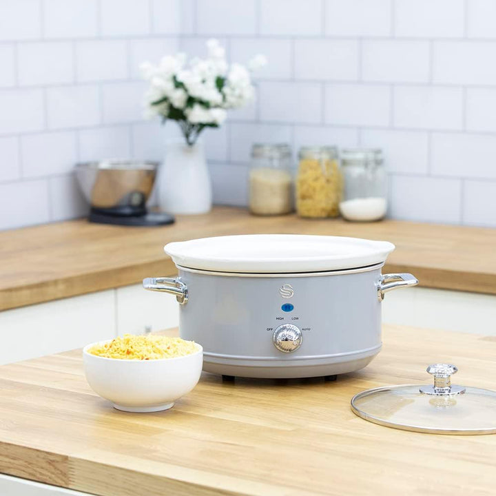 Swan Retro SF17021GRNEU Slow Cooker 3,5L Abnehmbarer Kochbehälter, PFOA- und PTFE-freier Keramischer