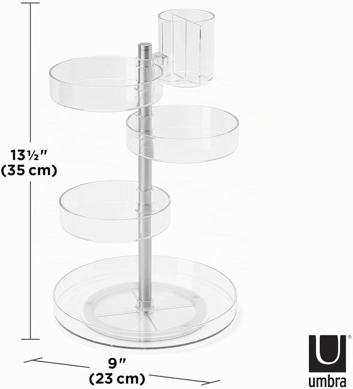 Umbra Pirouette Kosmetik Organizer mit drehbaren Fächern, Polystyrene, Transparent/Nickel, Einheitsg