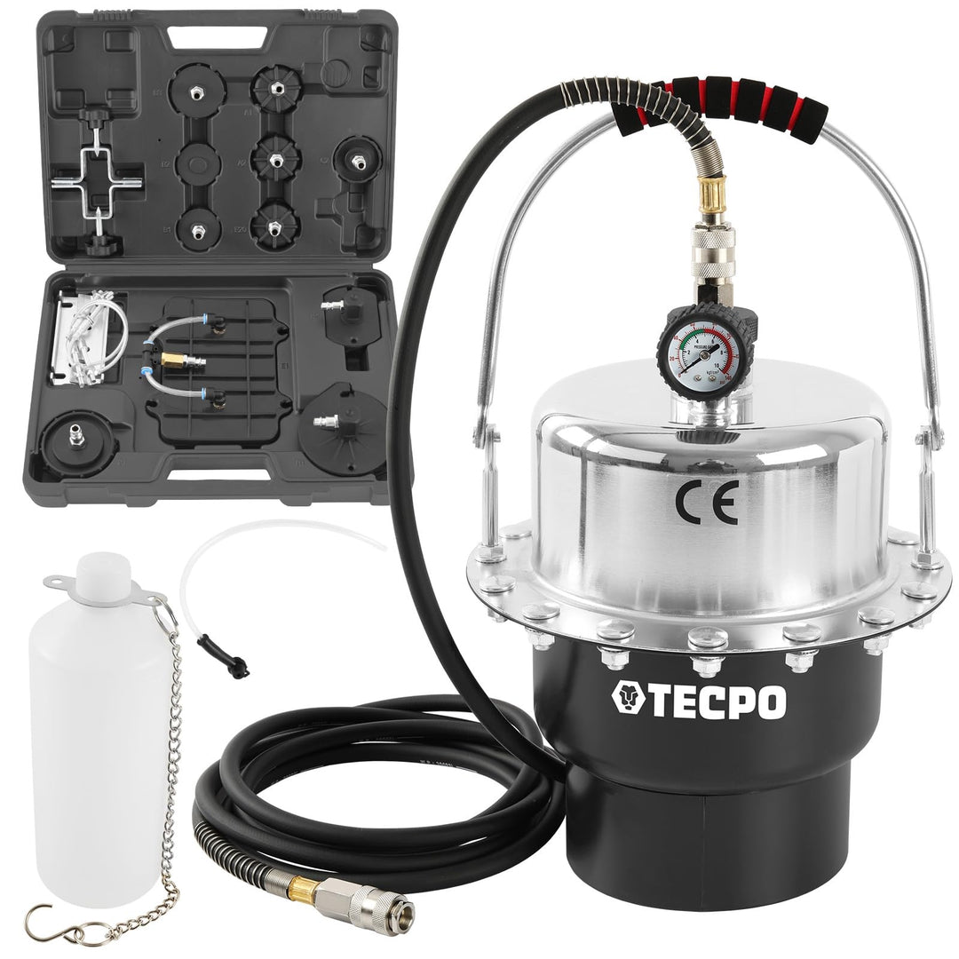 TECPO Bremsenentlüftungsgerät 5 Liter Druckluft Bremsenentlüfter + KFZ Adapter