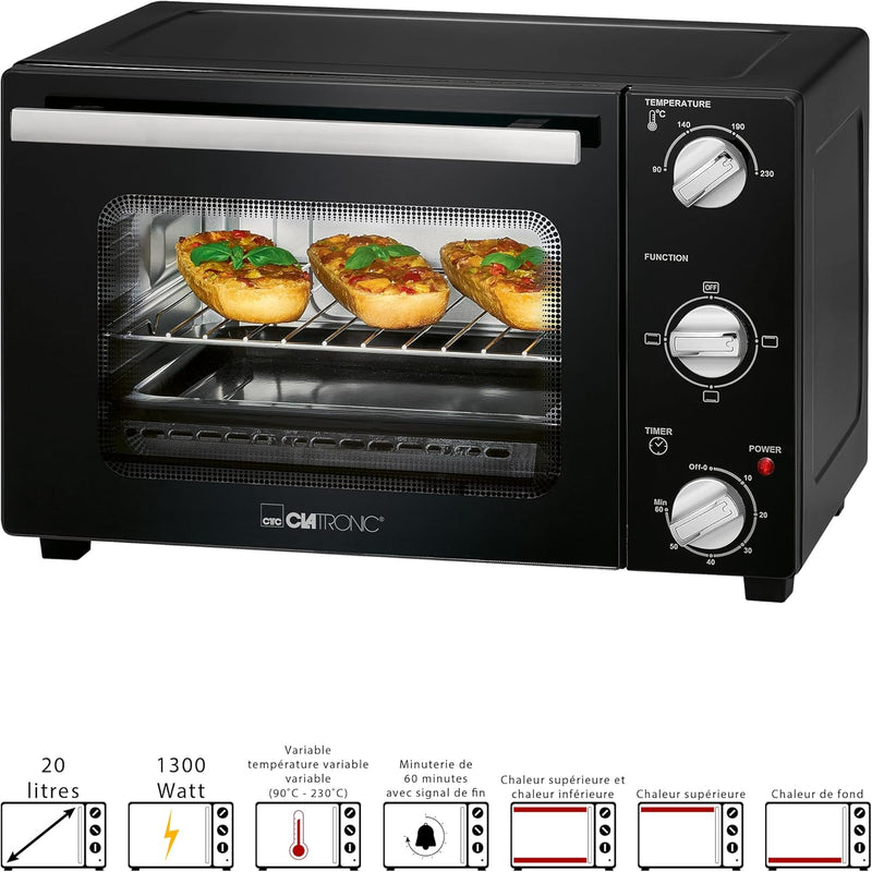 Clatronic MBG 3727 Multi-Backofen, 25 Liter Backraum, Umluft + Ober- und Unterhitze, Drehspiessfunkt