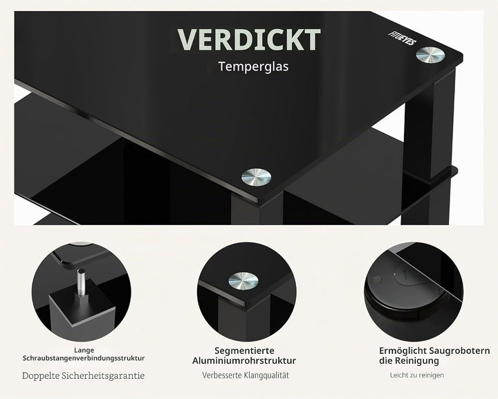 FITUEYES TV Rack HiFi Regal Audio Schrank Glas und Alu 600x455x770mm AS406002GB