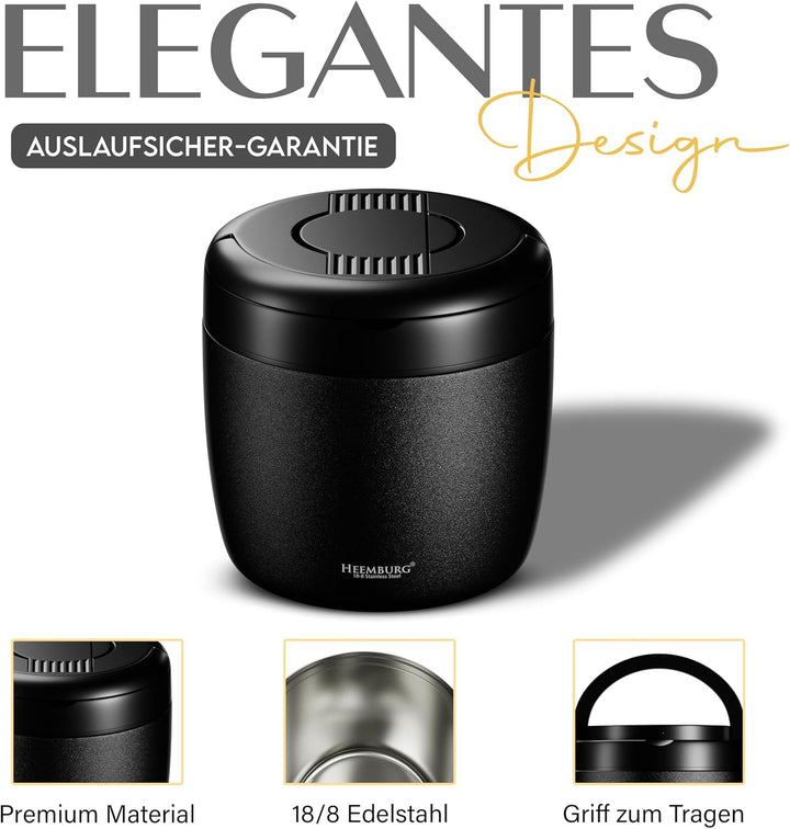 HEEMBURG Thermobehälter für Essen, Henkelmann 1L, Edelstahl, Doppelwand isoliert, Lunchbox Warmhalte