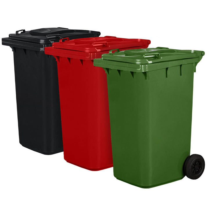 3er Set Mülleimer | PN-EN 840 | 240 Liter | mit Rollen | System zur mechanischen Entnahme | Kunststo