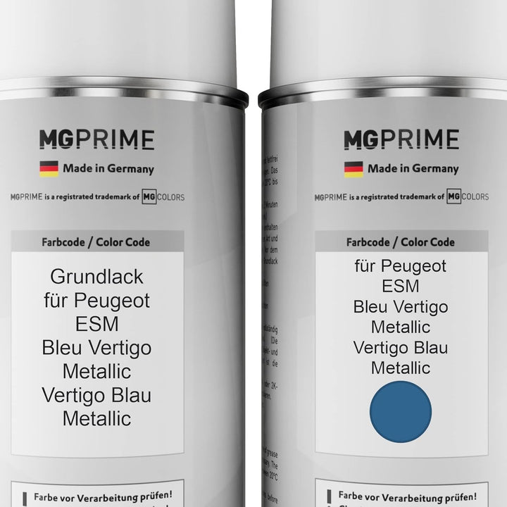 MG PRIME Autolack 2K Spraydosen Set für Peugeot ESM Bleu Vertigo Metallic/Vertigo Blau Metallic Grun