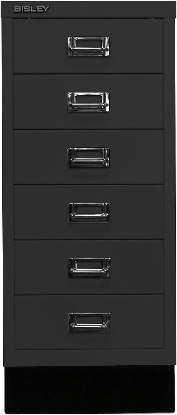 BISLEY MultiDrawer, 29er Serie mit Sockel, DIN A4, 6 Schubladen, Metall, 633 Schwarz, 38 x 27.9 x 67