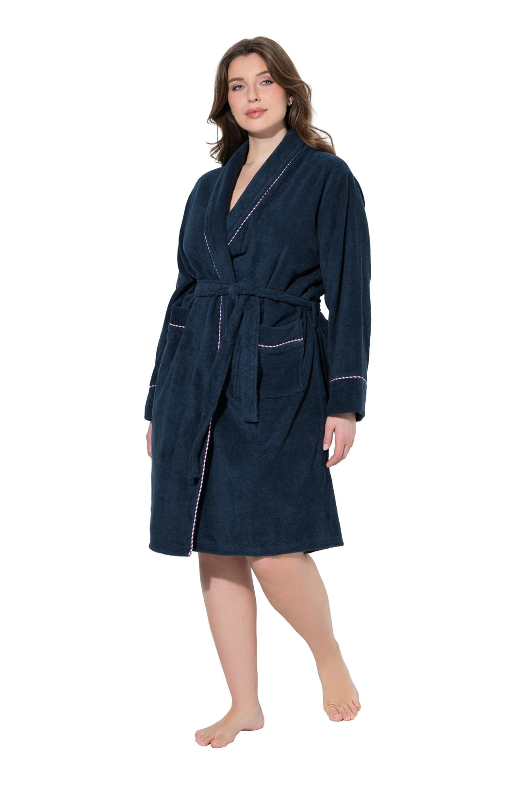 Ulla Popken Damen Bathrobe, Woven Terry Bademantel 50-52 nachtblau, 50-52 nachtblau