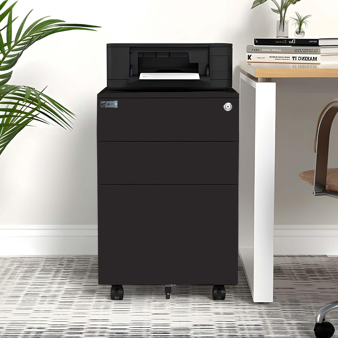 Makika Rollcontainer abschliessbar mit Schubladen 39x50x60 cm - mit 5 Rollen und Hängeregistratur -