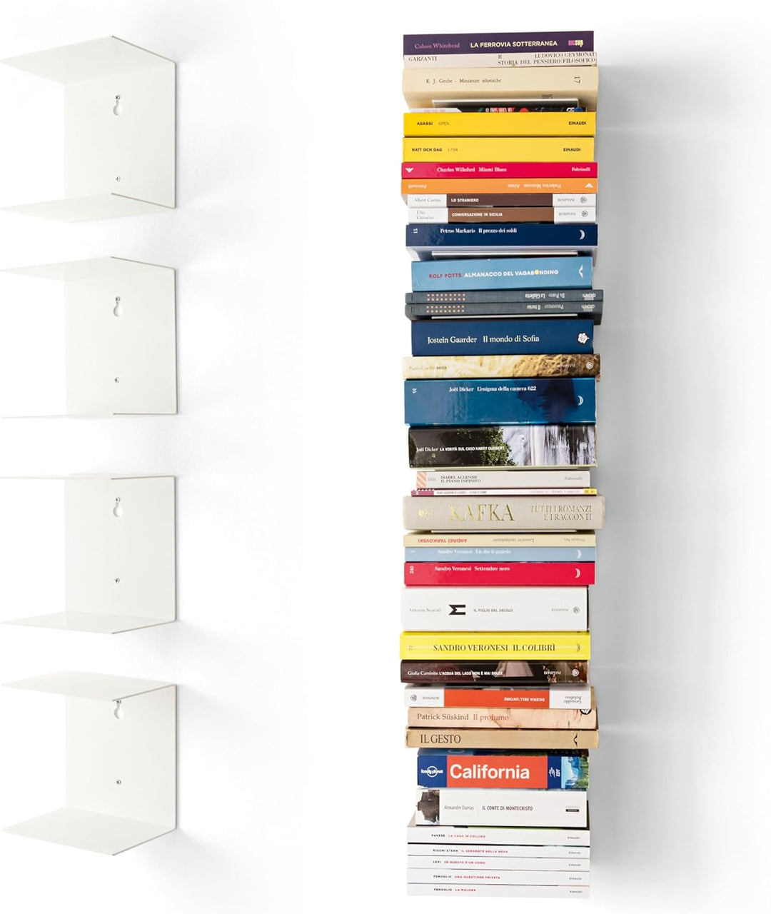 home3000 Bis 80 Bücher - 4 weisse unsichtbare Bücherregale - bis zu 200 cm schwebende Bücherstapel -