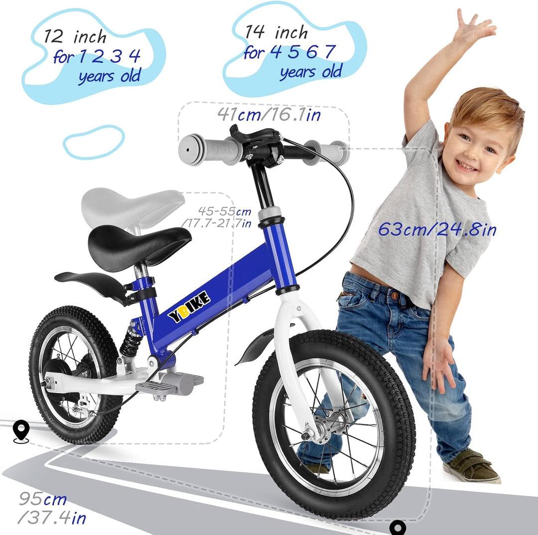 YBIKE Laufrad 2 in1, kinderfahrrad Mit Pedalen, Stossdämpfern, Schutzblechen,12 14 Zoll laufräder Ge