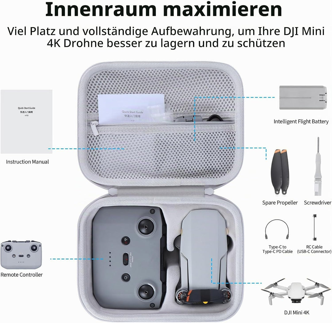 Hart Schutzhülle Kompatibel mit DJI Mini 4K Drohne mit 4K UHD Kamera (Grau), Grau